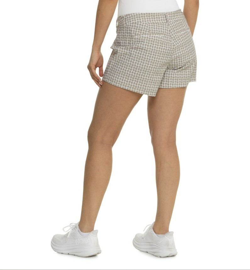 SPANX Tan Check 4" SUNSHINE Pull On 4Way Stretch Pocket SHORTS Womens Large
