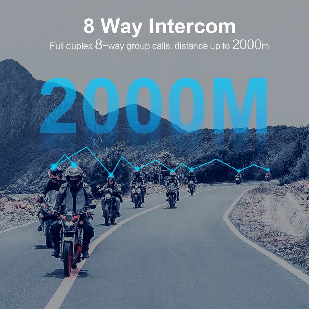 M1-S Plus Motorcycle Intercom Bluetooth Helmet Headset Interphone 8 Riders 2000m
