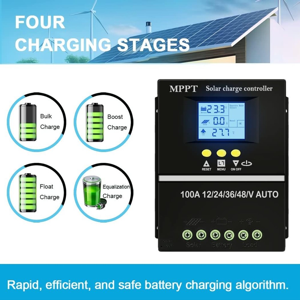 100A MPPT Solar Charge Controller LCD Display Battery Intelligent Regulator US
