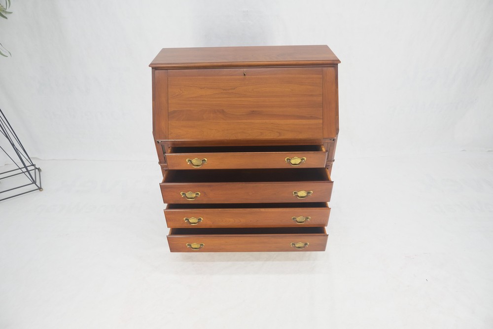 American Solid Cherry 4 Drawers Drop Front Secretary Desk Solid Brass Pulls MINT
