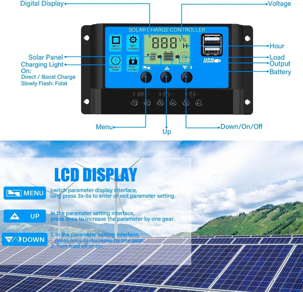 Efficient 30A PWM Solar Charge Controller - Safe, Adjustable, User-Friendly