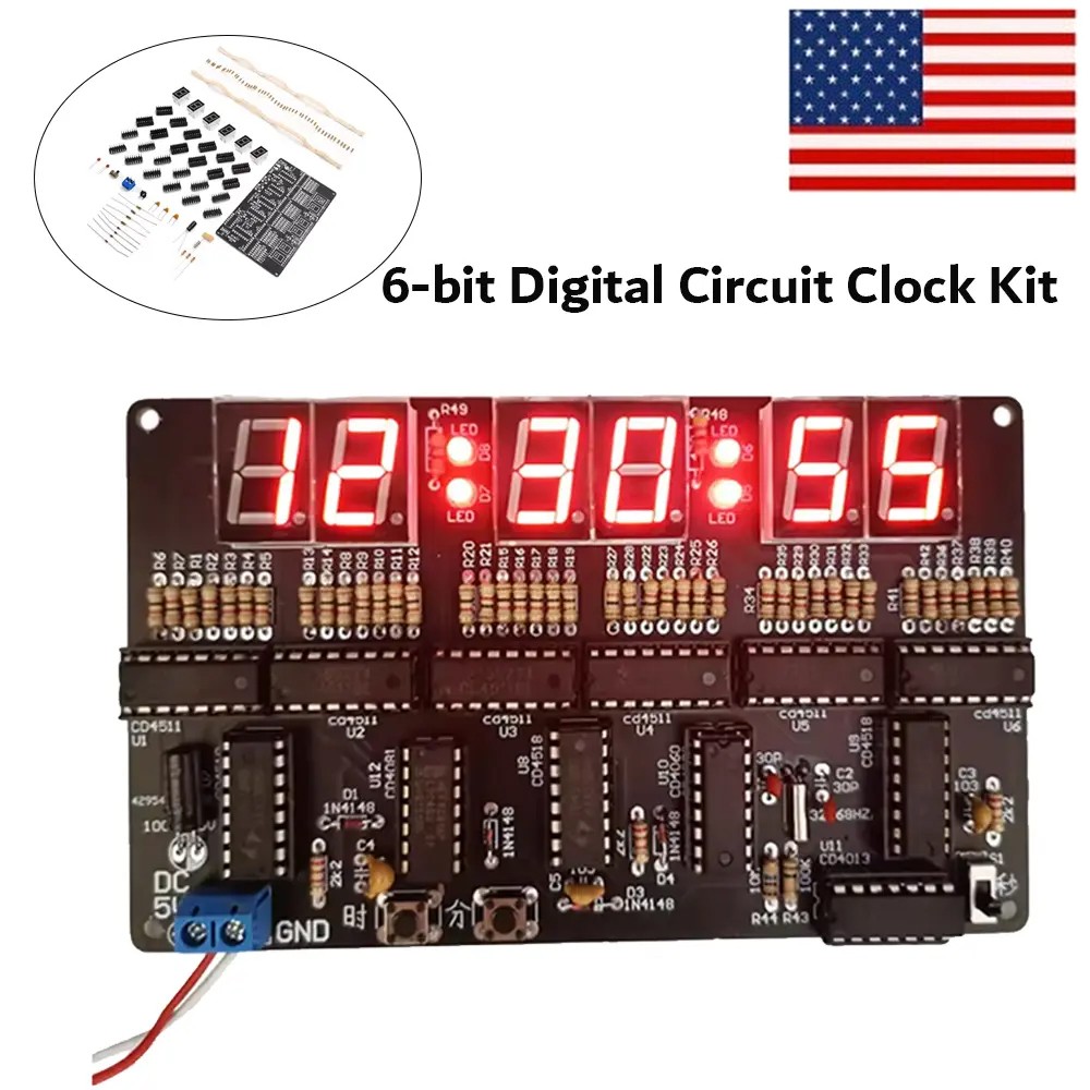 6-bit Digital Circuit Clock DIY Electronic Kit Electronic Clock Teaching Kit US