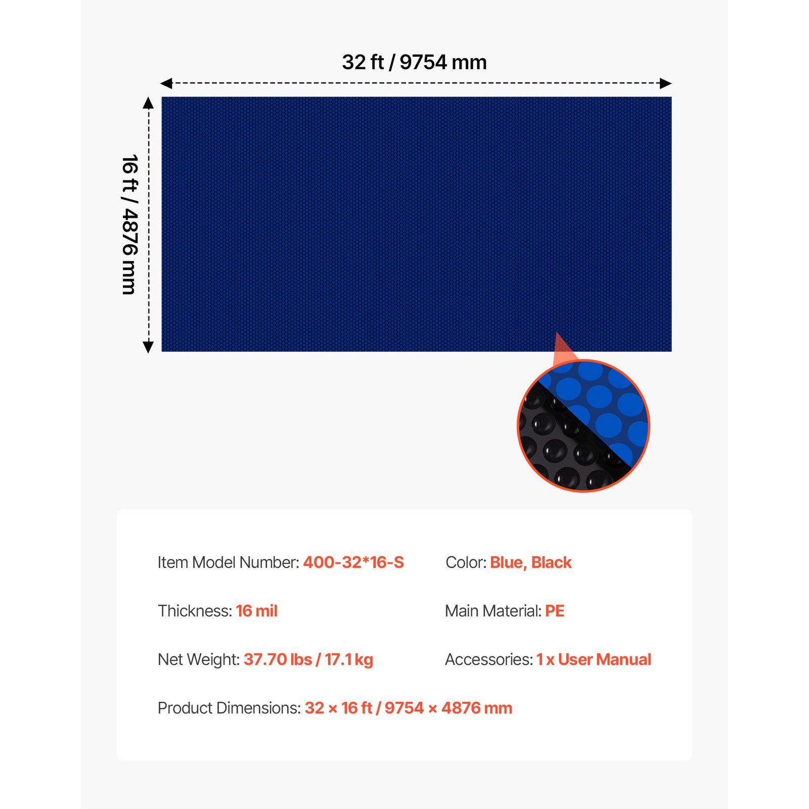 Uimoso 16 Mil Solar Pool Cover Heater 32 x 16 ft Swimming Pools Heating Cover