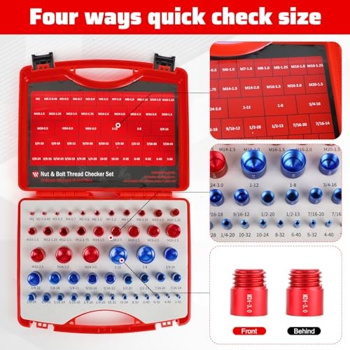 48PCS Thread Checker, Nut and Bolt Thread Checker, 48pcs Red & Blue