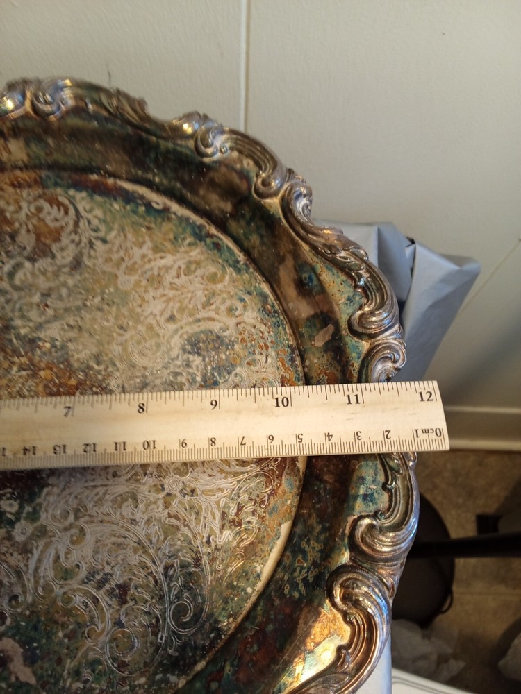 12" Vintage Ornate Silverplate Tray