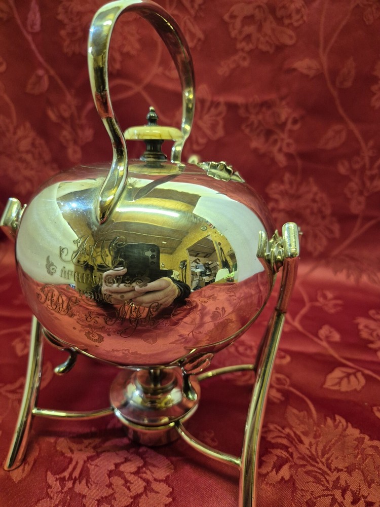 Antique Maplin And Webb Silver Plated Tilting Tea Pot On Stand With Burner.
