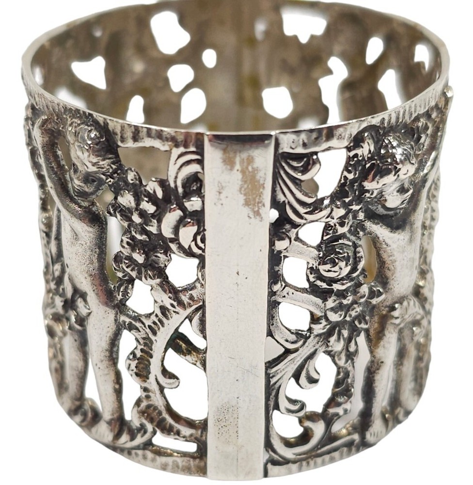 Antique .800 Silver Cherub Repousse Napkin Ring