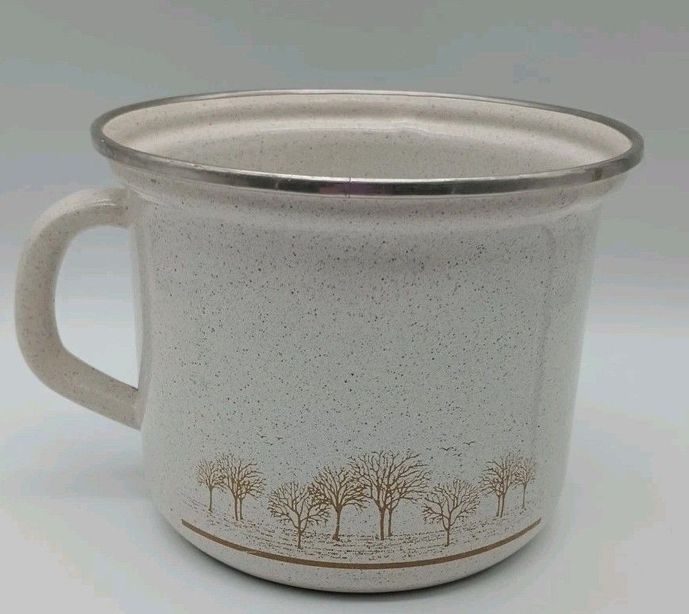 Vtg Heavy Enamelware Cookware Polish Handle Winter Trees