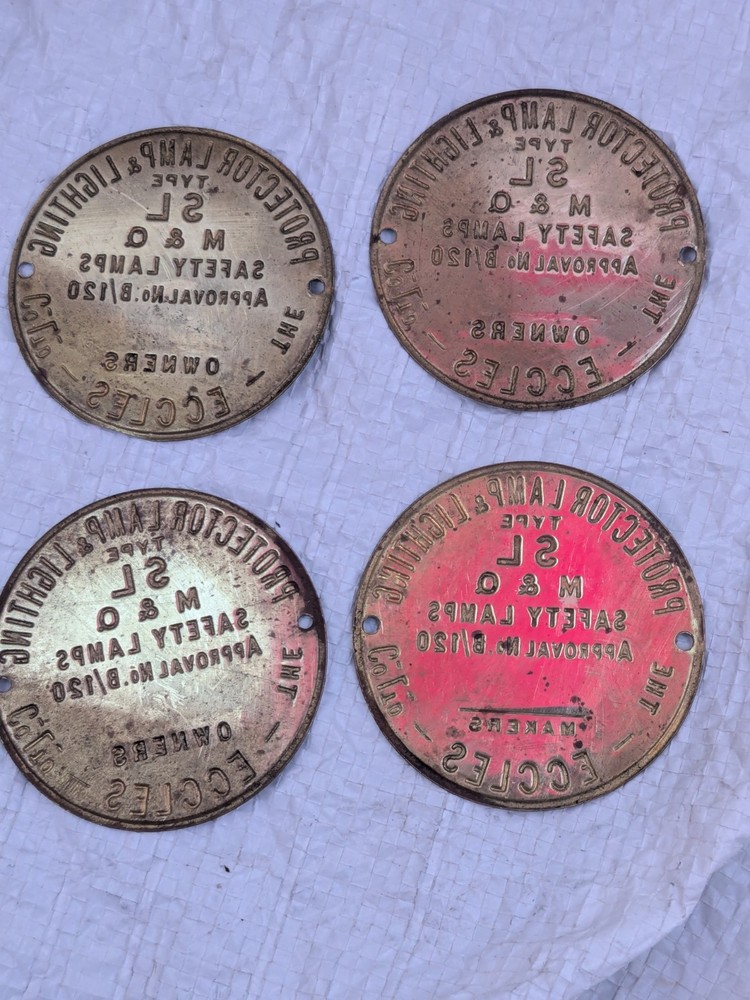 ECCLES PROTECTOR LAMP & SAFETY TYPE SL M & Q BRASS PLATES PLAQUES FOUR MINING
