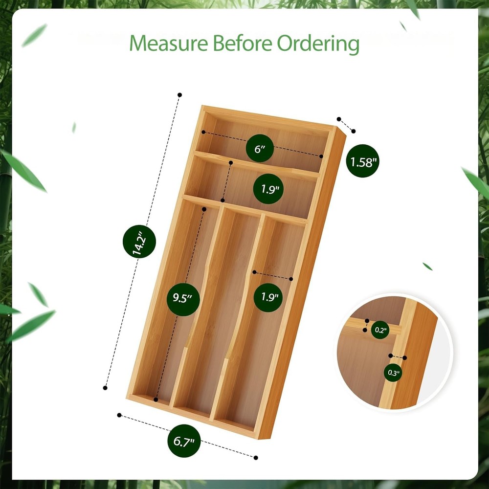 Small Silverware Organizer, Bamboo Kitchen Drawer Cutlery Small,