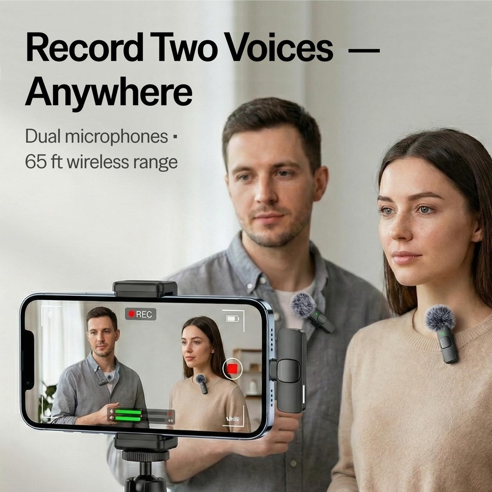(Latest Model) Wireless Mini Microphone for iPhone iPad Android 2 Pack Lavalier