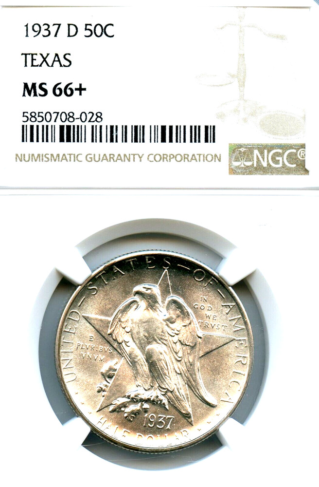 1937-D Texas Silver Commemorative, NGC MS66+