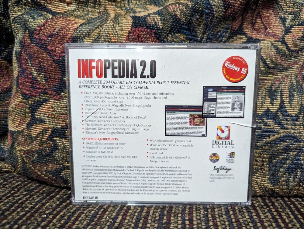 Infopedia 2.0 Ultimate Multimedia Encyclopedia (PC CD-ROM, Soft Key, 92-95)