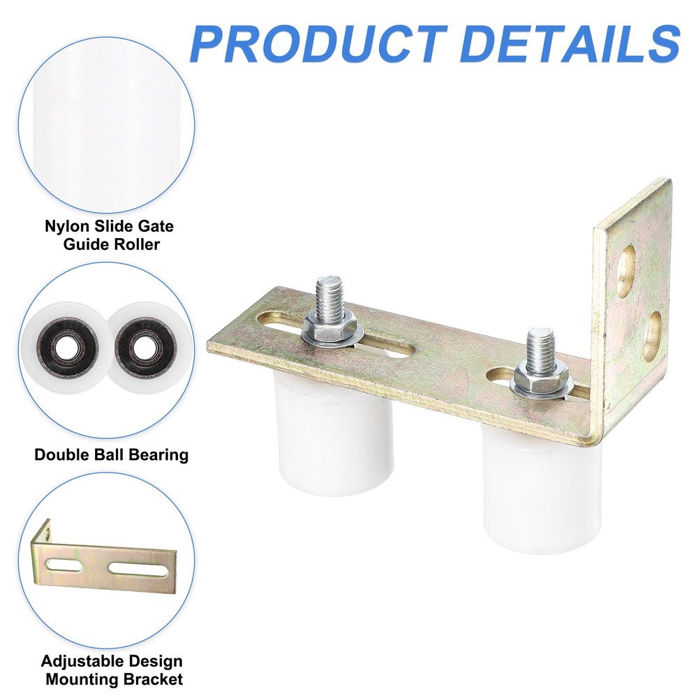 4Pcs Slide Gate Guide Roller 2" Nylon Gate Support Rollers with Bracket, White