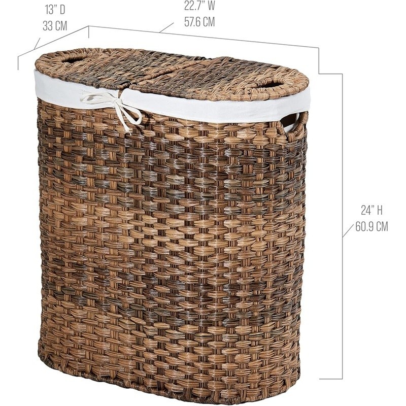 Durable Polyethylene Wicker Laundry Hamper Portable W/ Removable Washable Liners