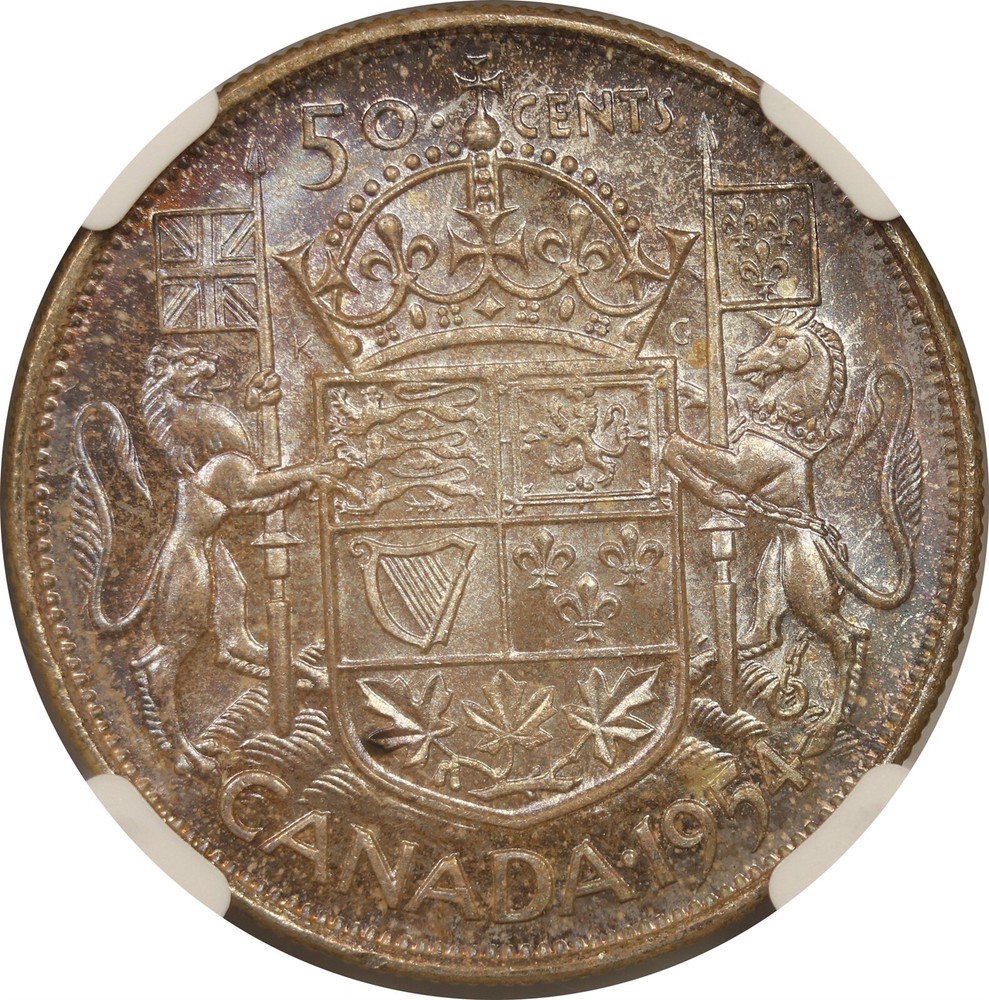 1954 Canada 50C NGC MS 65 (Toned) Silver Half Dollar