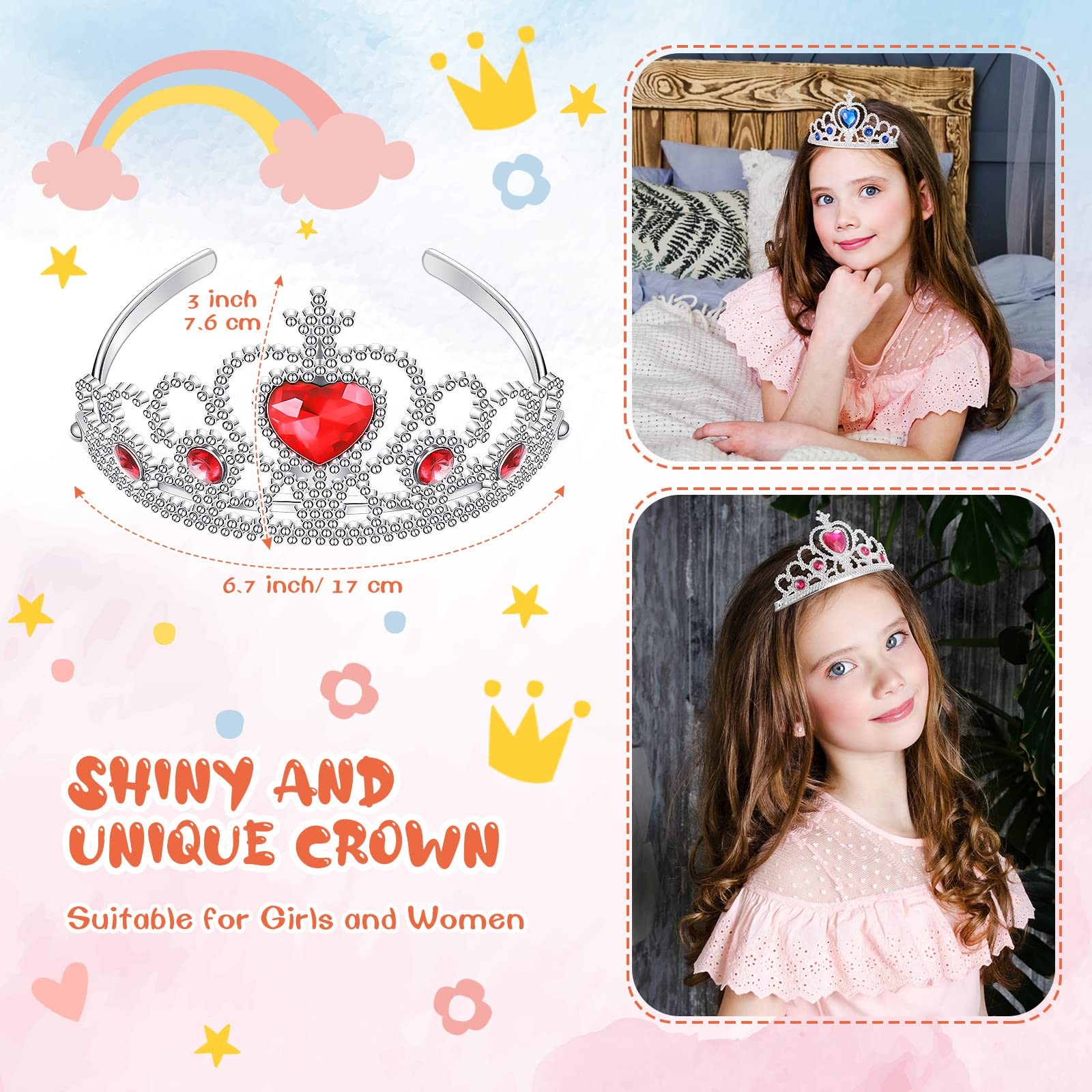 Hinly 30 Pcs Princess Crown Set Tiaras for as shown in pictures, Multicolor