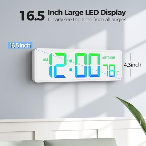 16.5" Large Digital Wall Timer Clock with Countdown Timer, Auto Dimmer, White