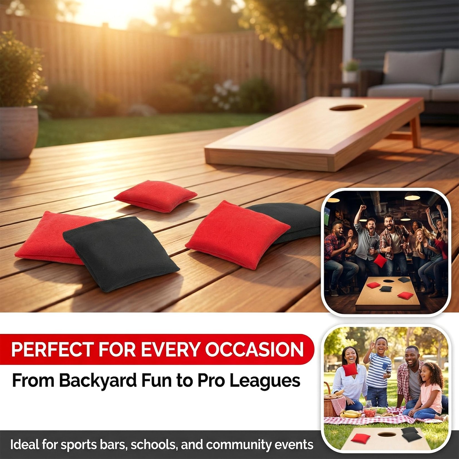 8 PCS Cornhole Bags - Bean Bags for Cornhole, 4 Black and 4 Red, Each Weighs ...