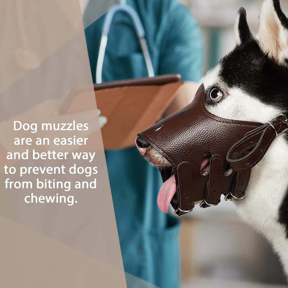 Dog Muzzle Leather, Soft Secure Anti-Barking Leather Muzzle for Medium Sized ...