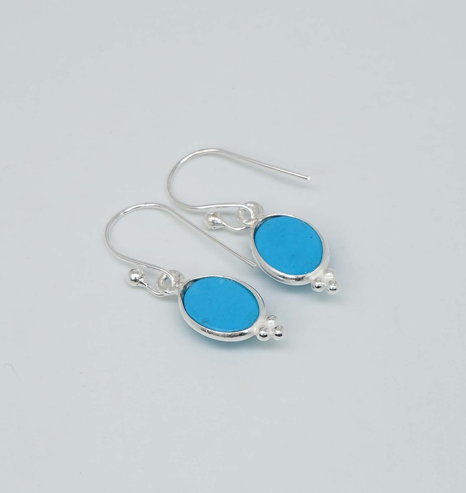 925 Solid Sterling Silver Sleeping Beauty Turquoise Oval Hook Earring-1.2"