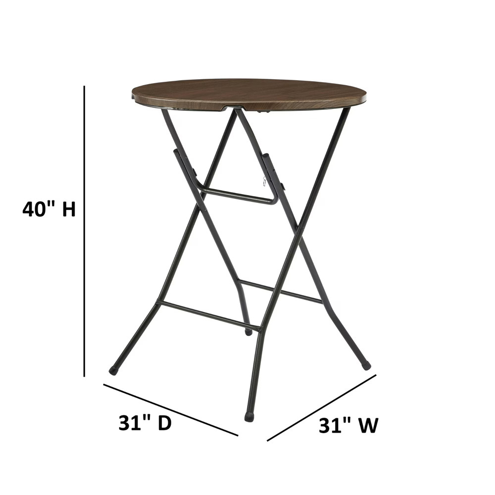 2 Pack Mainstays 31" Round High-Top Folding Table, Versatile and Durable, Walnut