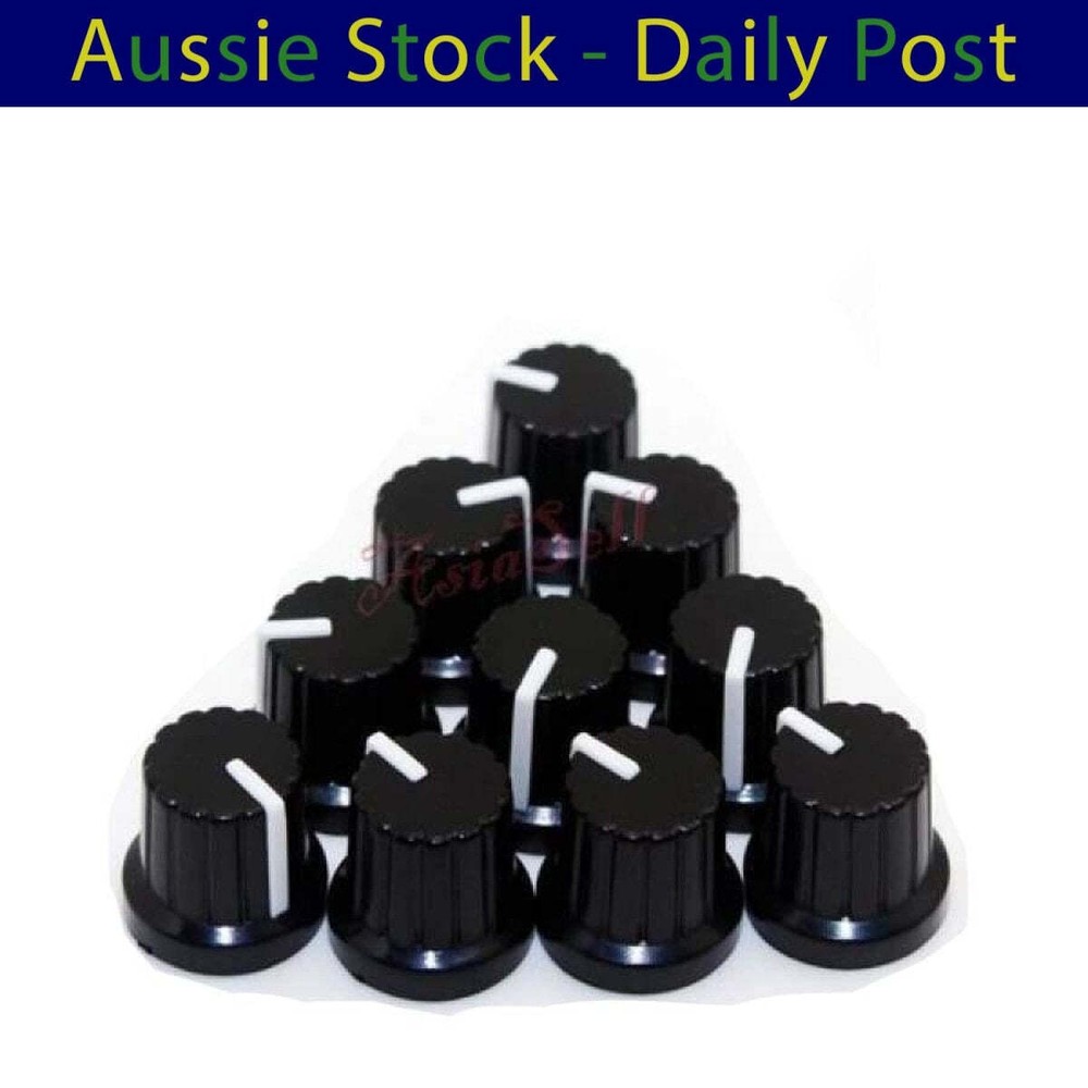 10pcs 6mm Diameter Shaft Hole Plastic Threaded Knurled Potentiometer Knobs Caps
