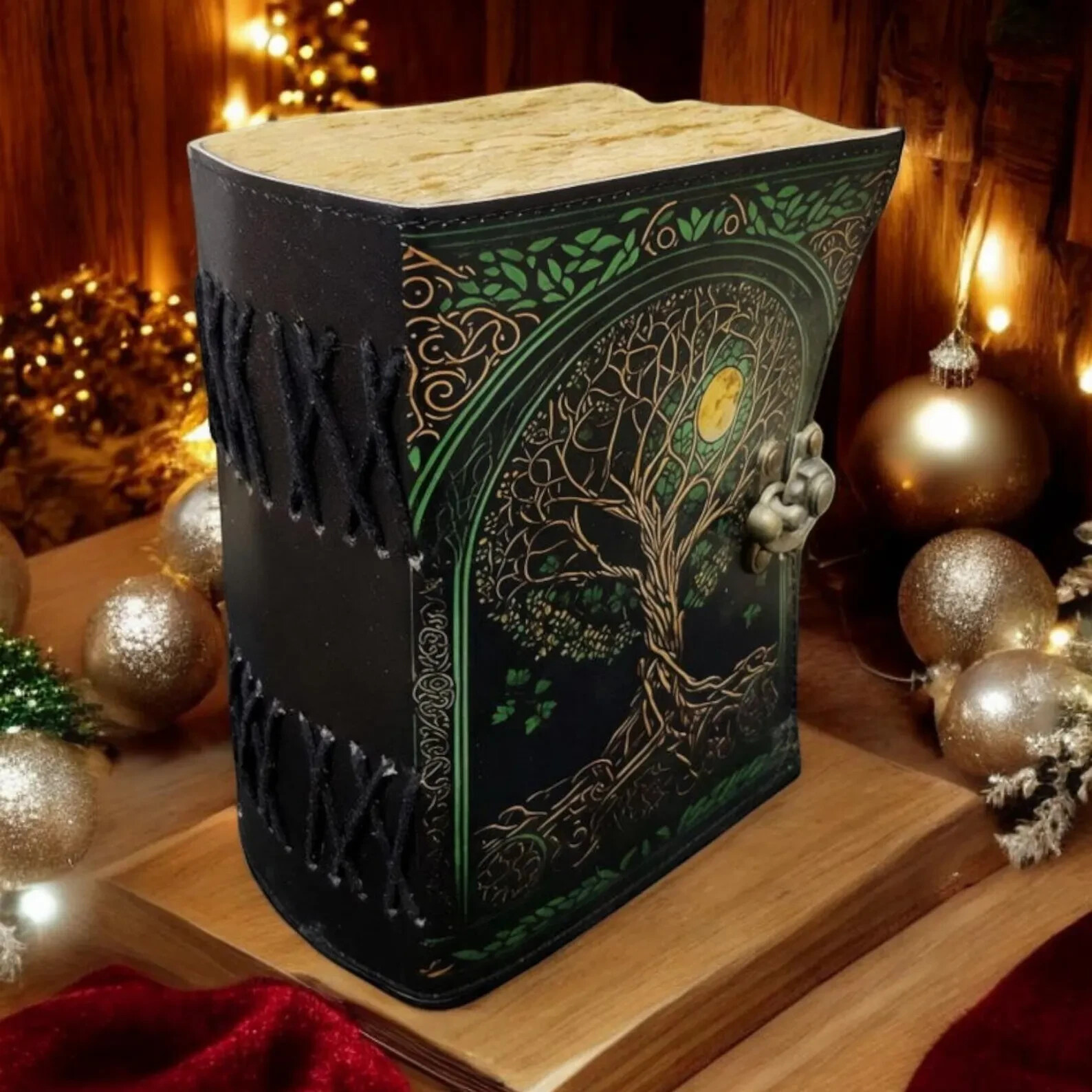 400 Page Large Grimoire Vintage leather journal, Tree of Life Fat Journal.