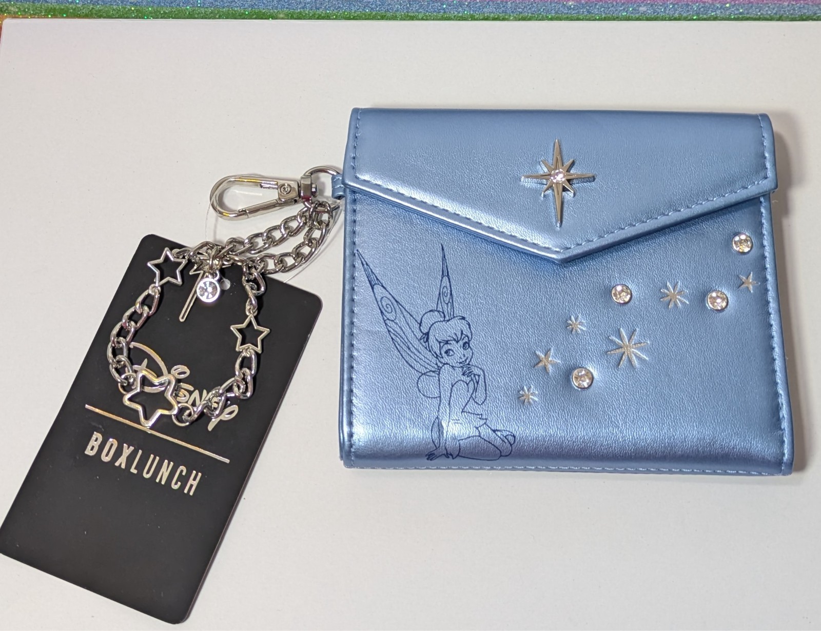 Disney Tinker Bell Starry Rhinestone Wallet iridescent blue Box Lunch Exclusive