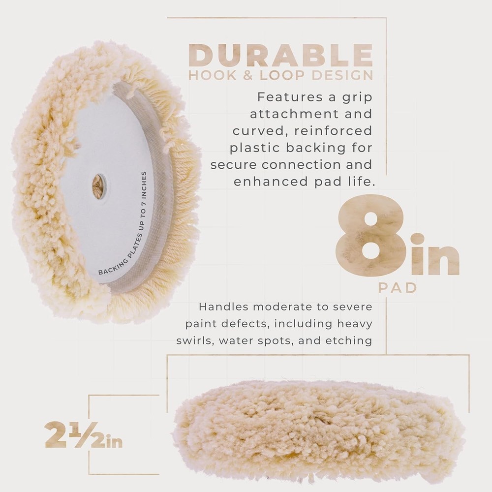 Durable 8-Inch Wool Polishing Pad for Heavy Duty Buffing & Surface Correction