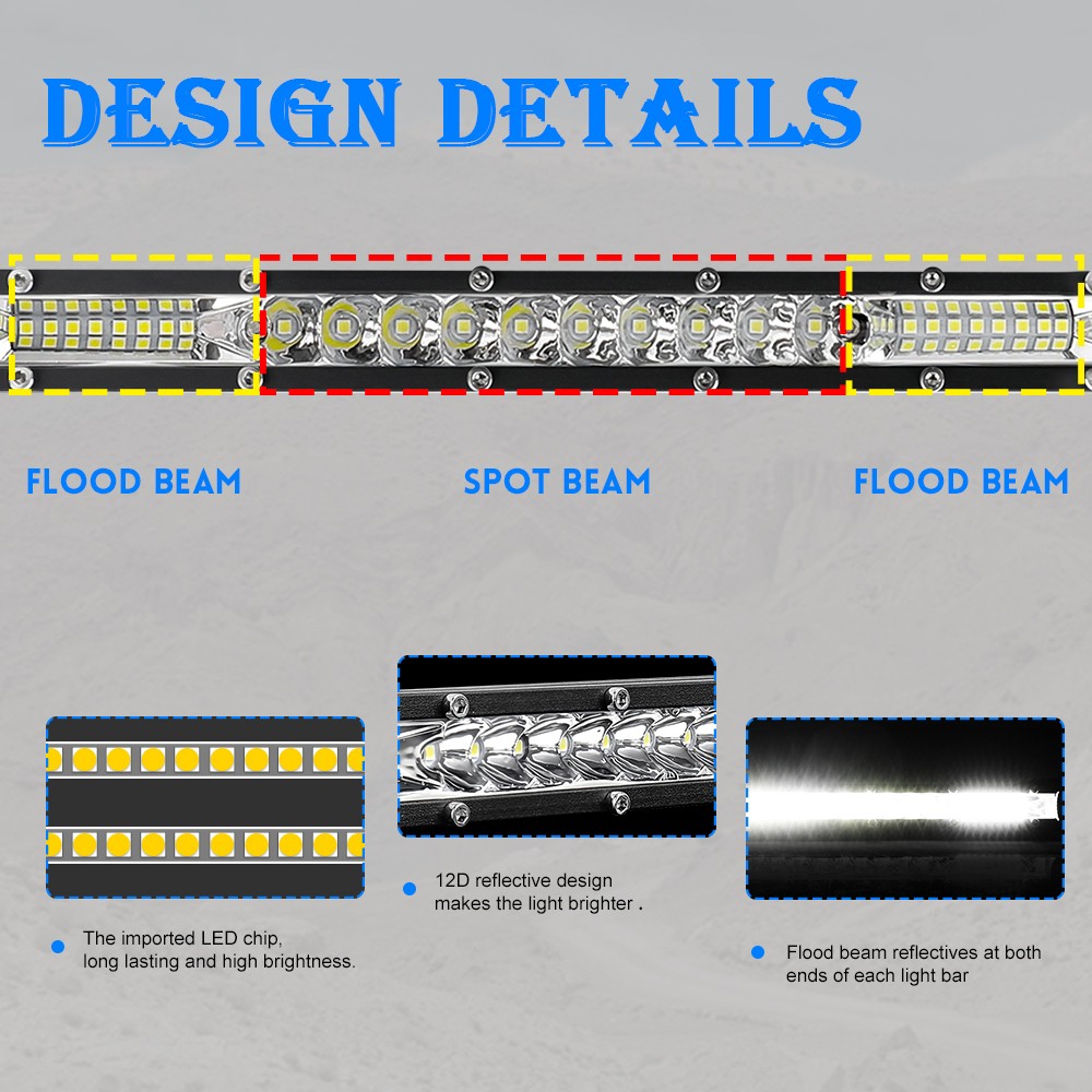 Ultra-thin 1200W 10inch Led Light Bar Flood Spot Combo Offroad Truck UTV SUV 12"