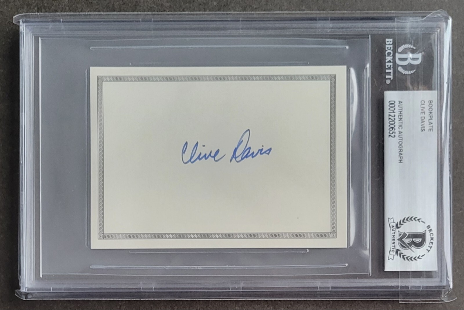 CLIVE DAVIS SIGNED BOOKPLATE BECKETT BAS COA SLABBED PRDUCER AUTOGRAPHED RARE