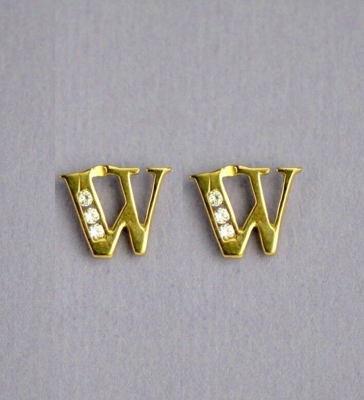 14k Yellow or White Gold Initial Letters CZ Stud Earrings