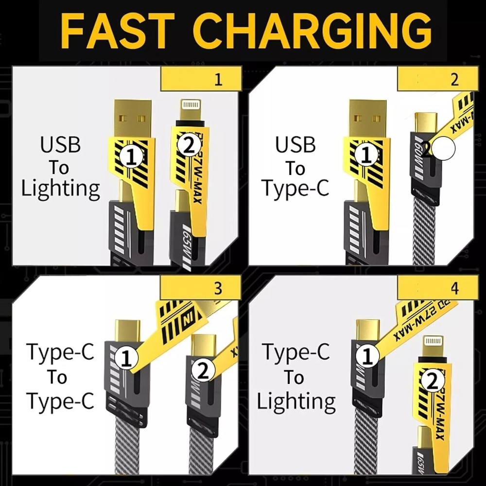 4 in 1 USB Type-C Cable Data Cord Multi Charging Cable For Samsung S24 Macbook