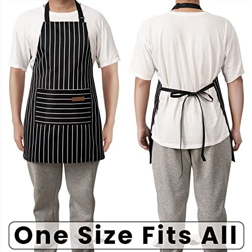 2 Pack Adjustable Bib Apron with 2 Pockets Chef Cooking Black/Brown Stripes