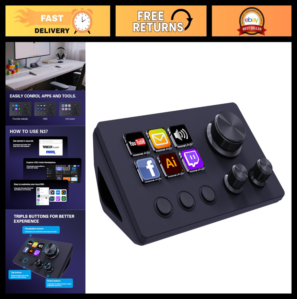 Customizable Stream Controller Deck - 12 Macro Keys for OBS, Twitch, YouTube - P