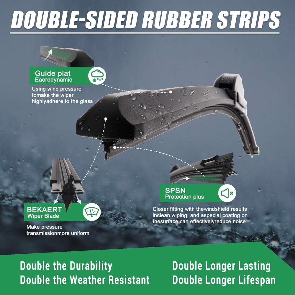 Double Sided Rubber Strips windshield wipers, Replace for 2008-2019 Highlande...
