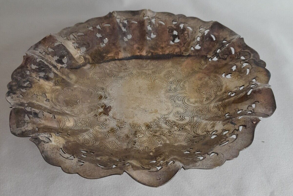 Vintage Haddon Pedestal Silverplate EP Electro Plate Copper Trinket Candy Dish
