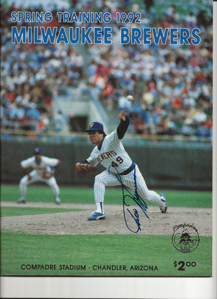 TEDDY   HIGUERA   BREWERS SIGNED  SPRING TRAINING MAGAZINE  1992