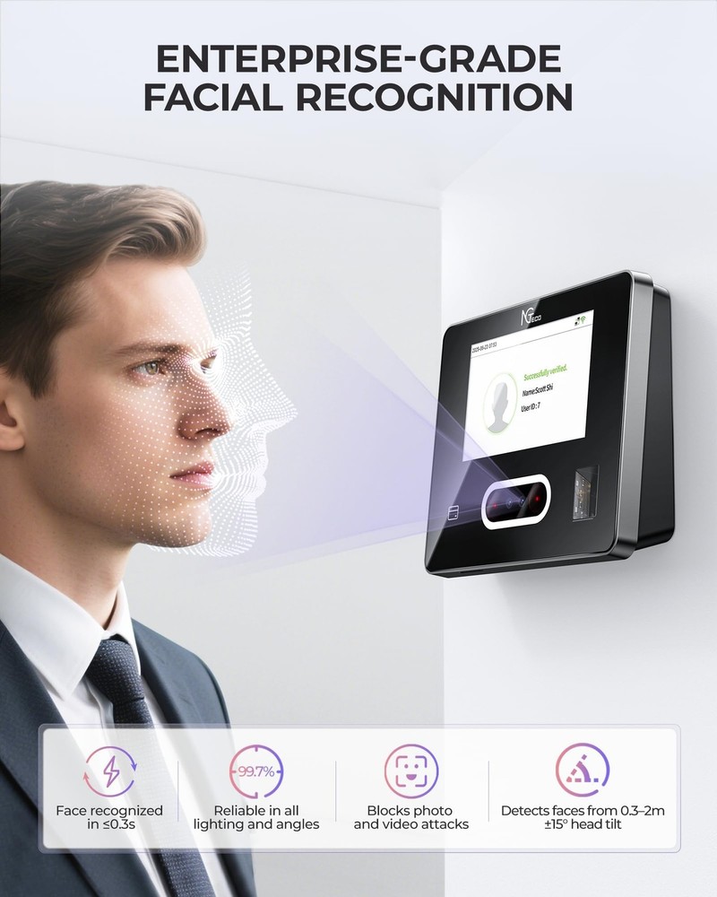 Time Clock Cloud-Based with Tuch Screen, 4-in-1 Remote Control Time Clocks fo...