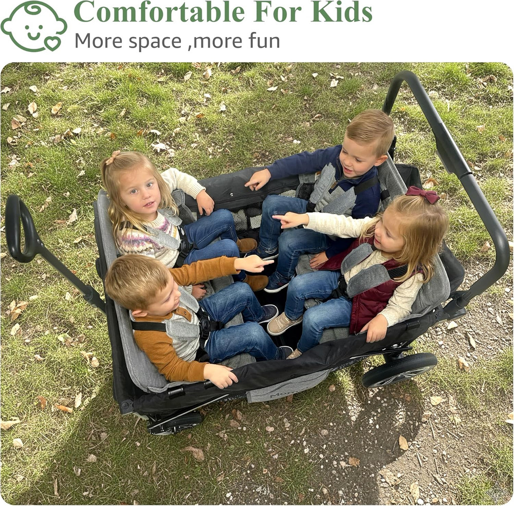 4 Seater Wagon Stroller for Kids, Collapsible Wagon Stroller with Removable Cano