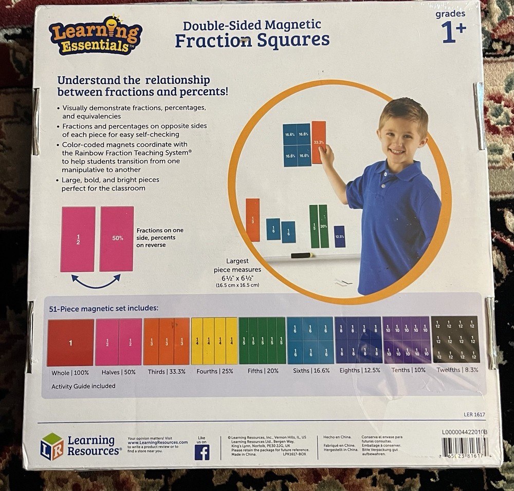 Sealed! Learning Essentials Magnetic Fraction Squares Math Class Home School