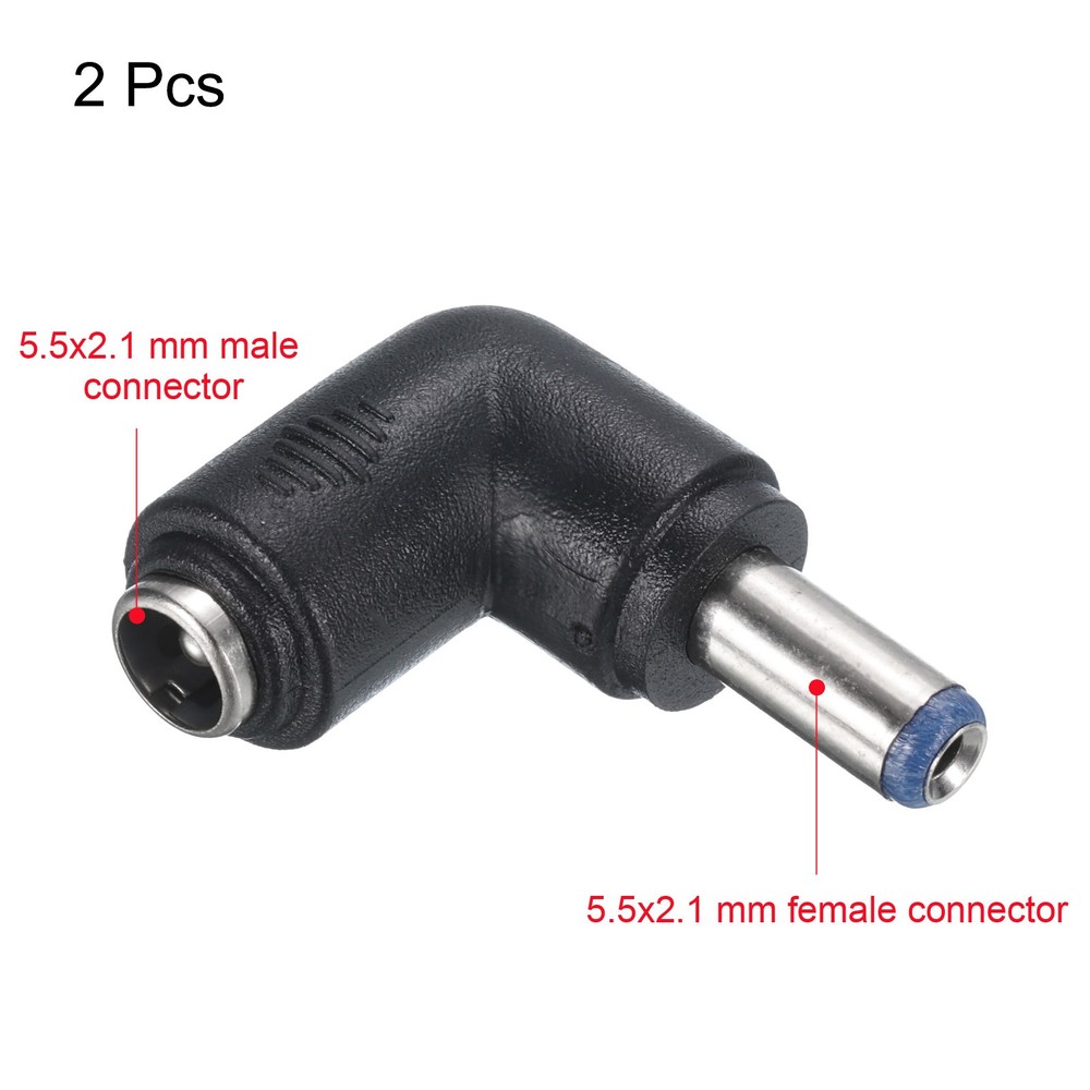 2Pcs DC Power Connector Adapter 90 Degree Angle Plug Coupler Converter