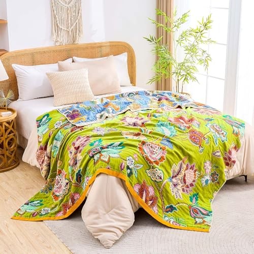 Fall Throw Blanket, 100% Cotton Soft Rustic Boho Throw 60x80 Inch Q-throw