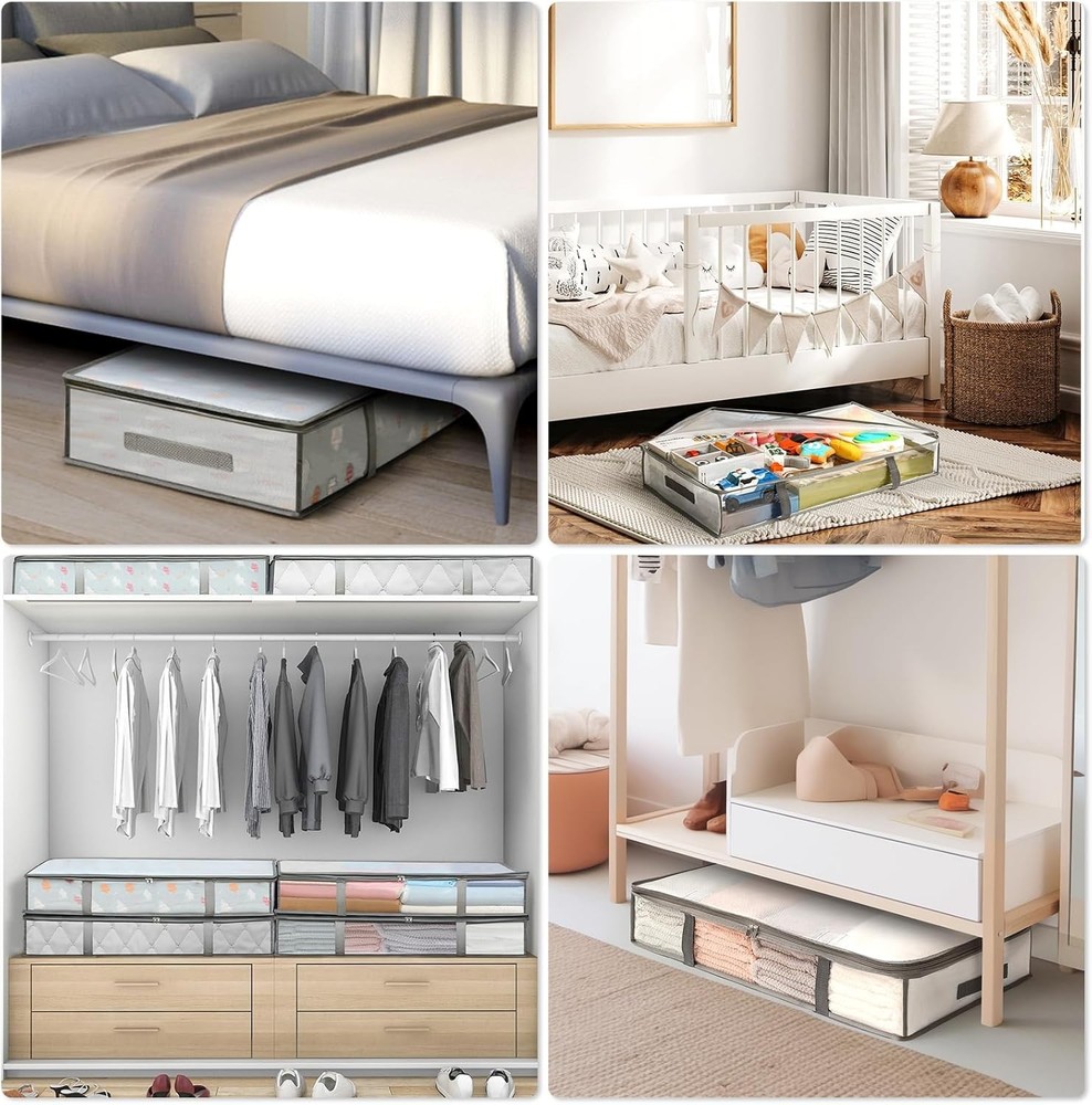 4 Packs Under Bed Storage Containers Bins, Humid-Proof Underbed Storage Bins