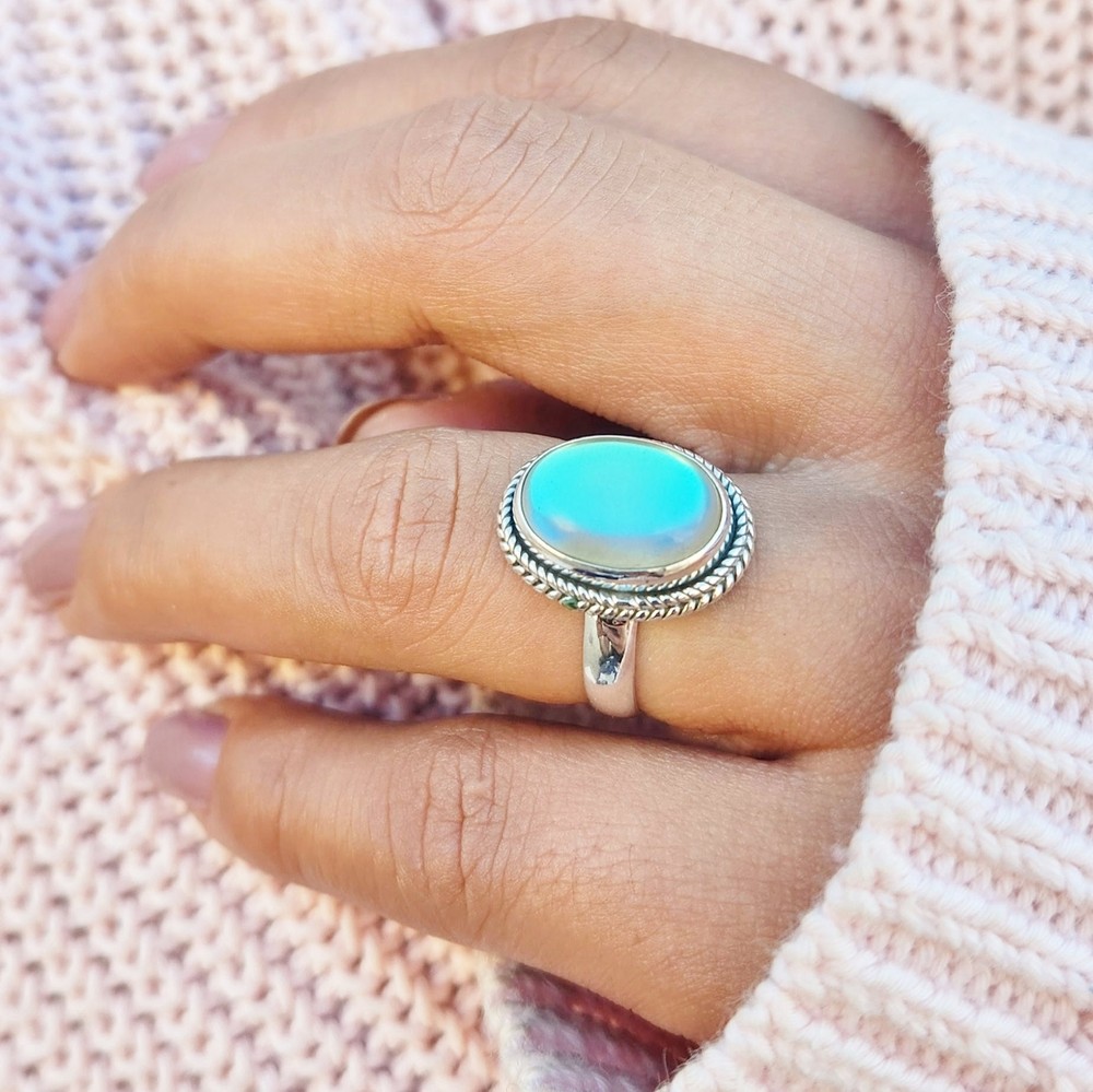 Angel Aura Quartz Ring 925 Sterling Silver Boho Ring Gemstone Statement Ring