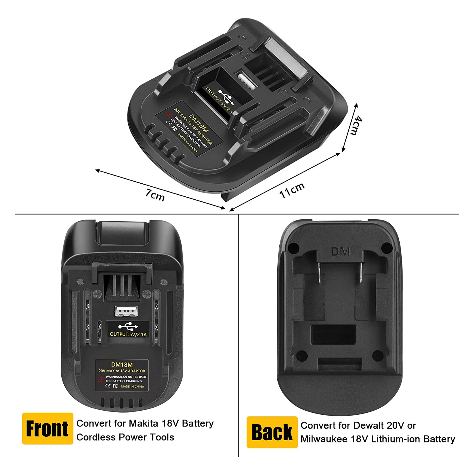 USB Battery Adapter for Dewalt 20V Milwaukee 18V Convert to Makita 18V Tool
