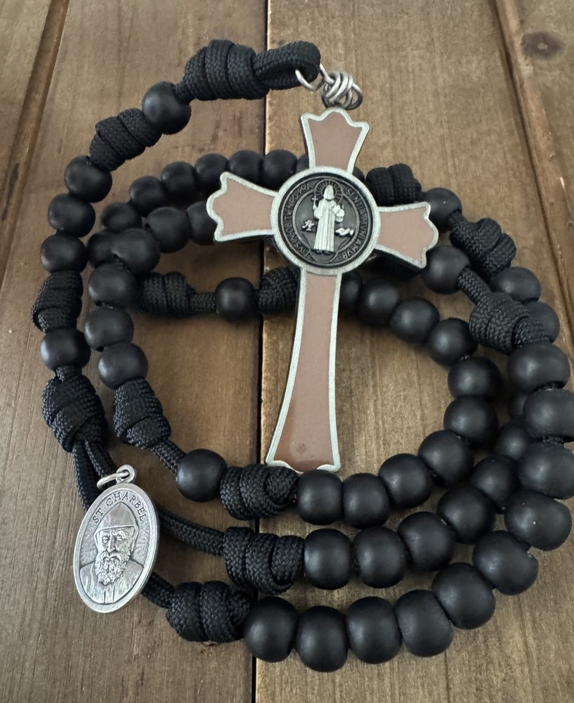 St Charbel Catholic Rosary, Large St Benedict Crucifix, Handmade