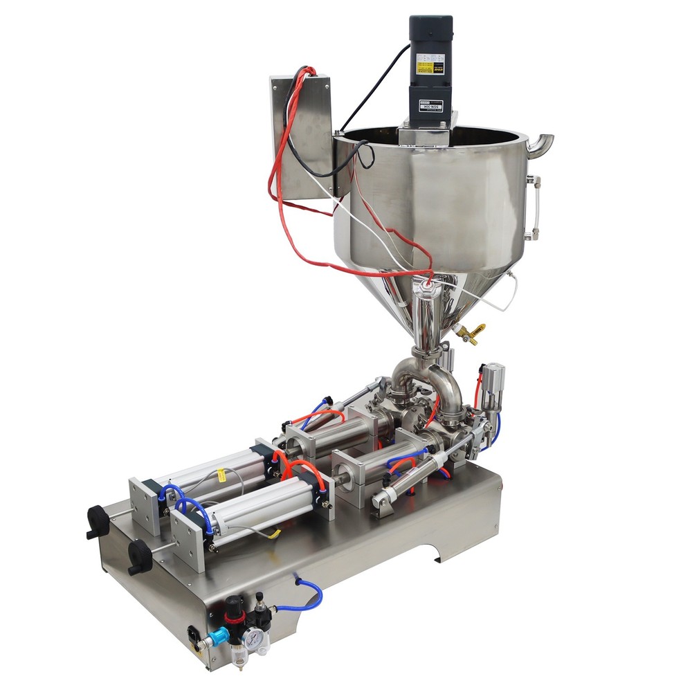 50-500ml Paste Liquid Filling Machine W/ Mixing,Heating Function 2Nozzle Filling