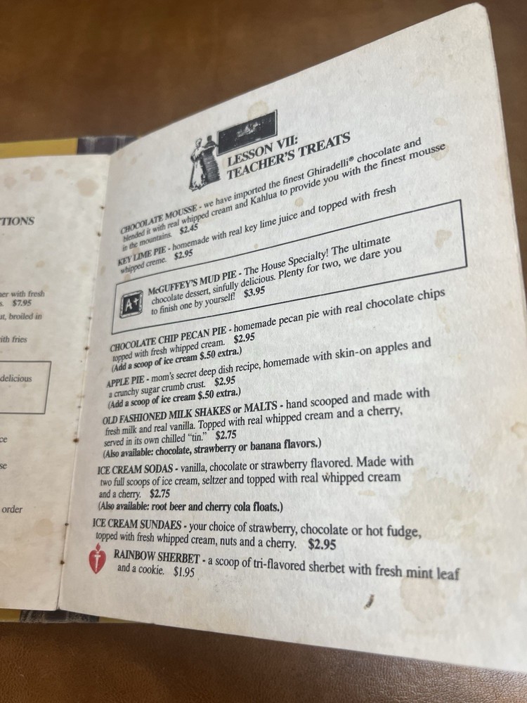 1994 McGuffey's Eclectic Eatery Restaurant Menu